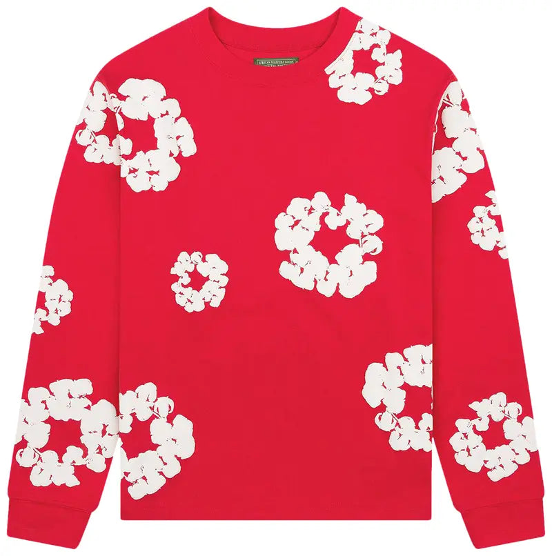 Cotton Wreath Long Sleeve Red