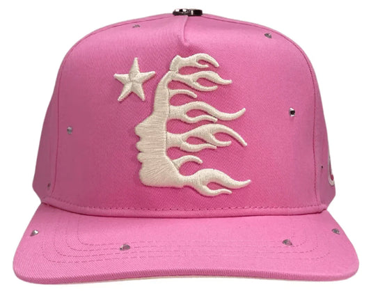 Hellstar OG Logo Rhinestone Snapback Hat "Pink"