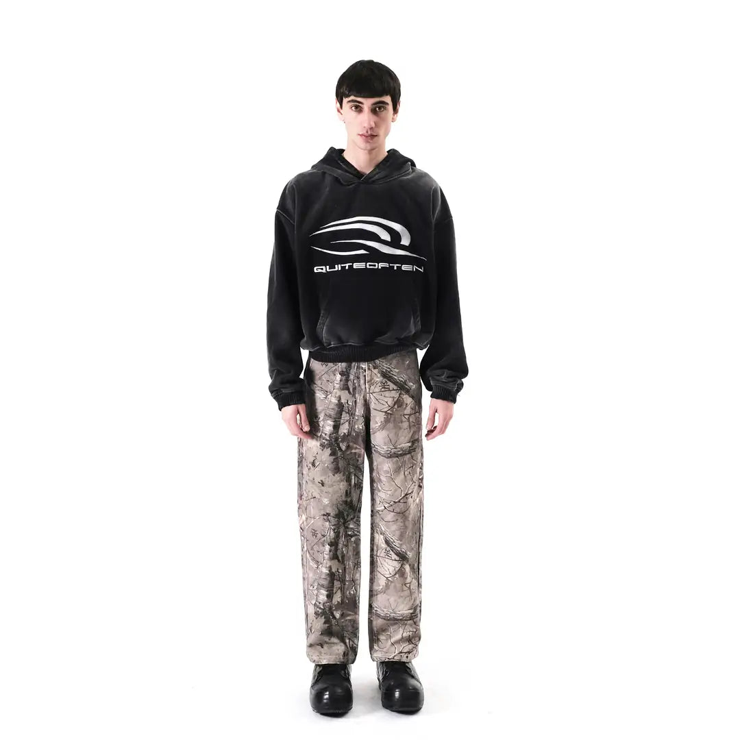 QUITEOFTEN Black Faded Logo Hoodie